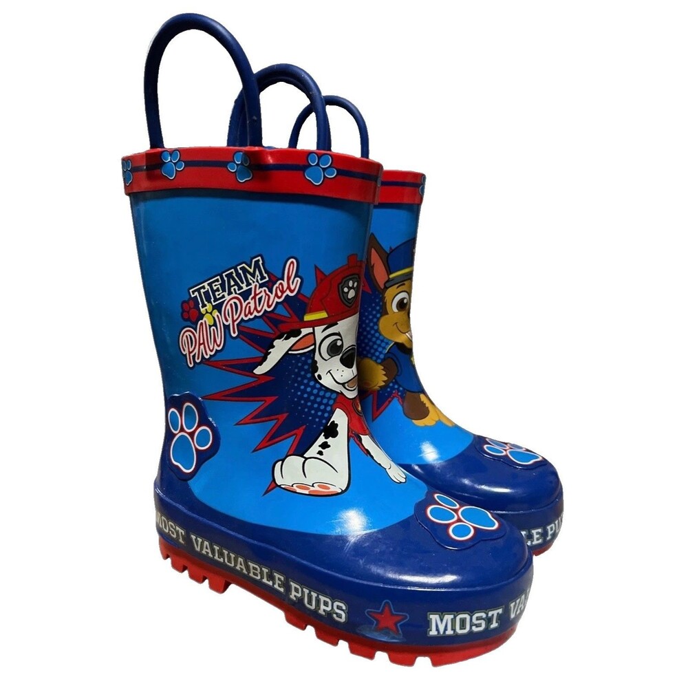 Paw Patrol Toddler Boys Rain Boots Size 5/6 Blue Red Rubber Waterproof NEW